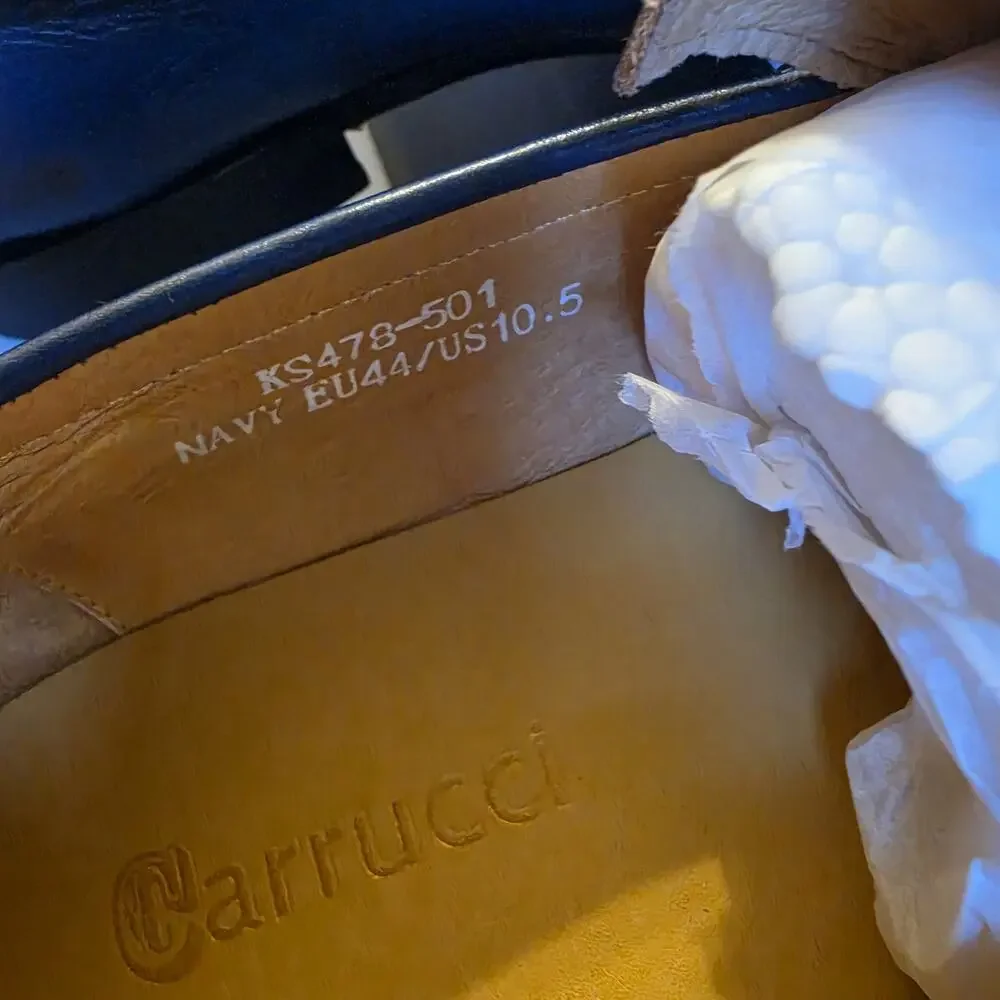Carrucci Men's Calfskin Leather Blue Loafer Dress Shoe SZ 10.5, Made In Italy